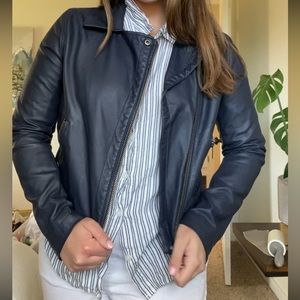 Anthropologie Vegan Faux Leather Jacket, Cropped, Small, Navy